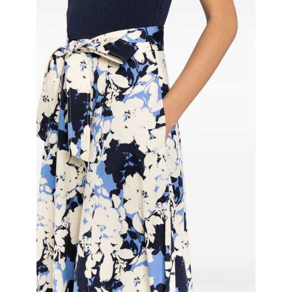 Tanya Taylor Devon Mixed Media Floral Print Midi Dress Maritime Blue Size Small - Picture 2 of 7